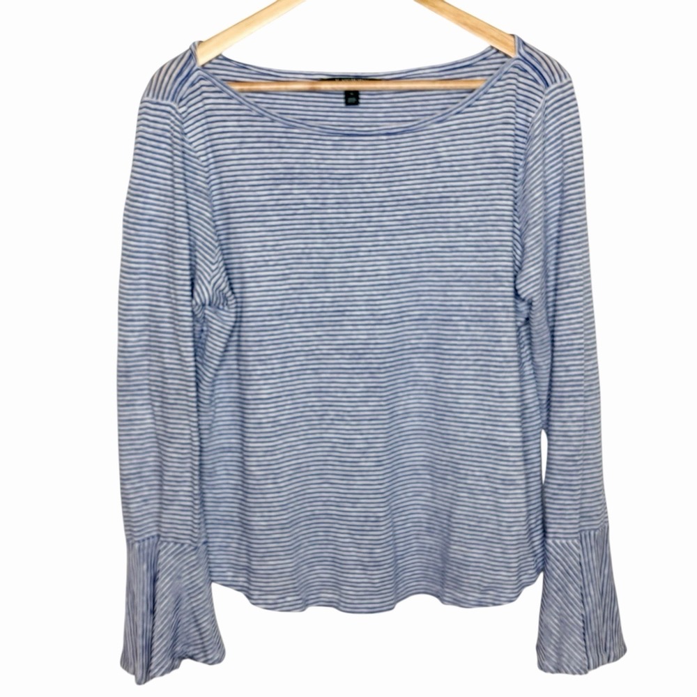 Ralph Lauren Striped Linen Blend Long Sleeve Tee Blue White Womens XL Nautical